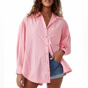 FP We The Free Happy Hour Button Down Shirt 100% Cotton Oversized Size Small